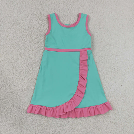 solid teal abd pink ruffle athletic dress
