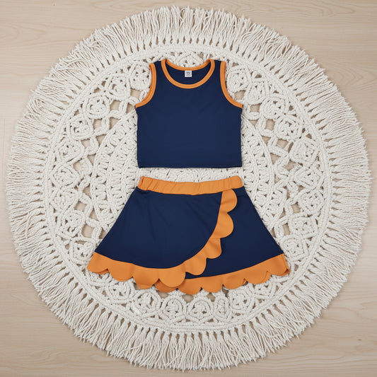 solid navy orange scallop athletic skort outfit girls clothes