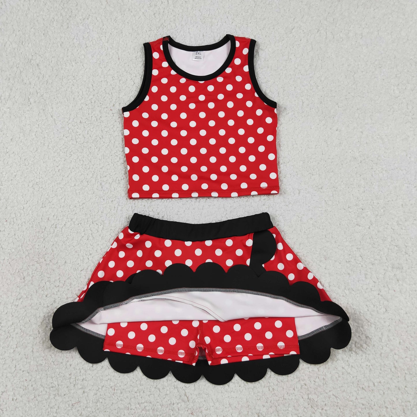 red white black polk dots scallop athletic skort outfit girls clothes