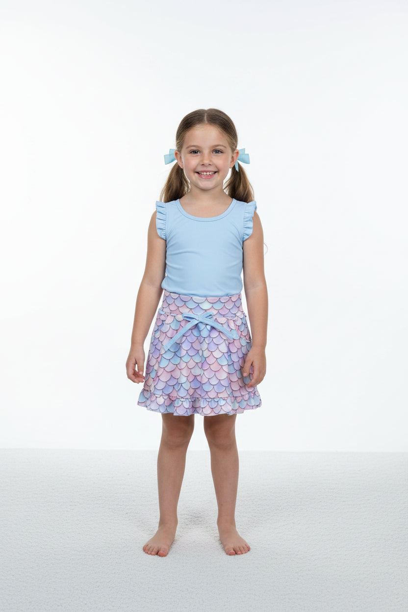 blue top mermaid skort athletic outfit girls clothes