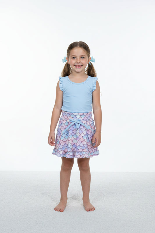 blue top mermaid skort athletic outfit girls clothes
