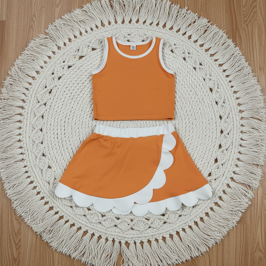 solid orange white scallop athletic skort outfit girls clothes