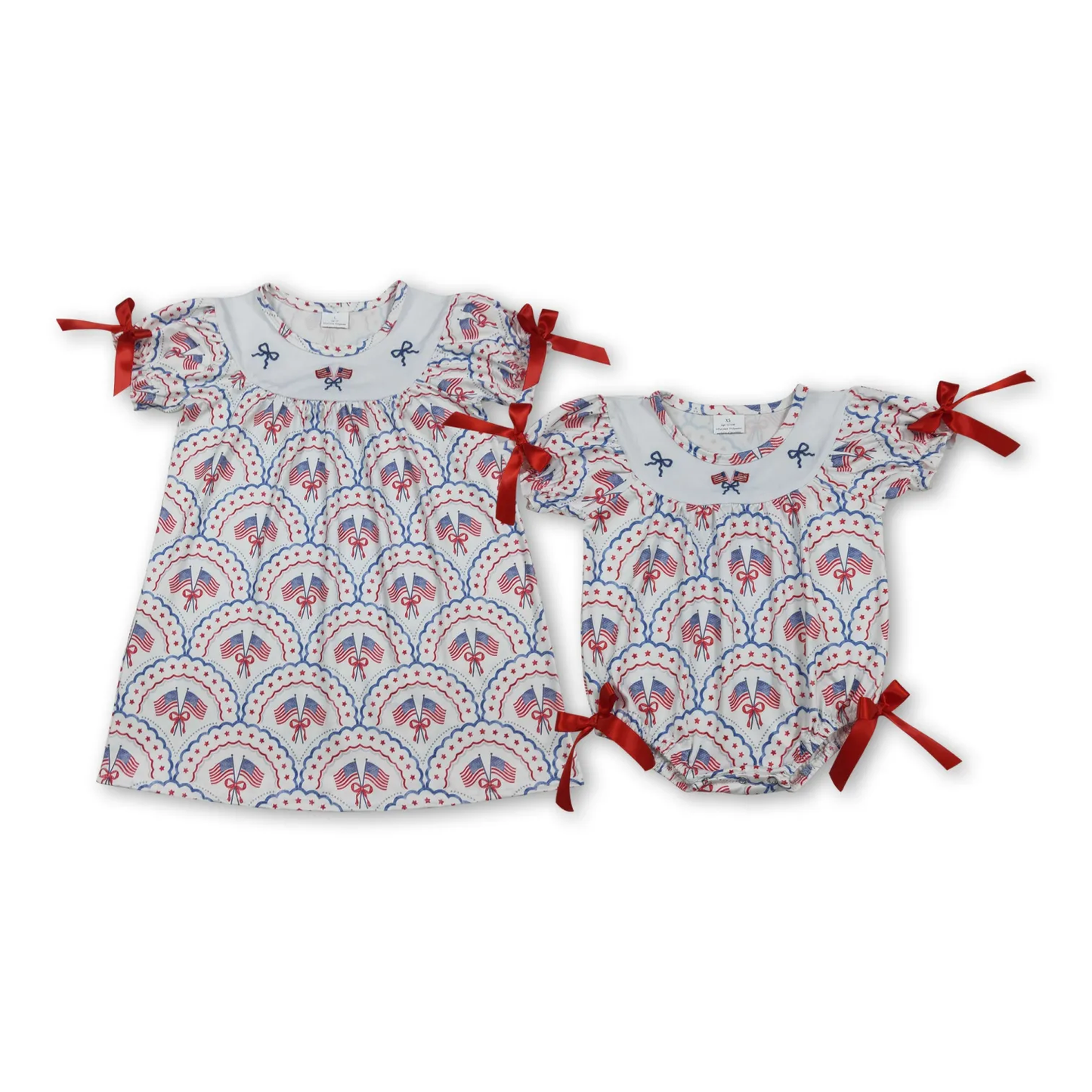 Sibling 4th of july girl clothes USA flag dress and bubble