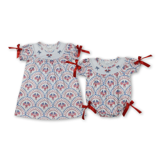 Sibling 4th of july girl clothes USA flag dress and bubble