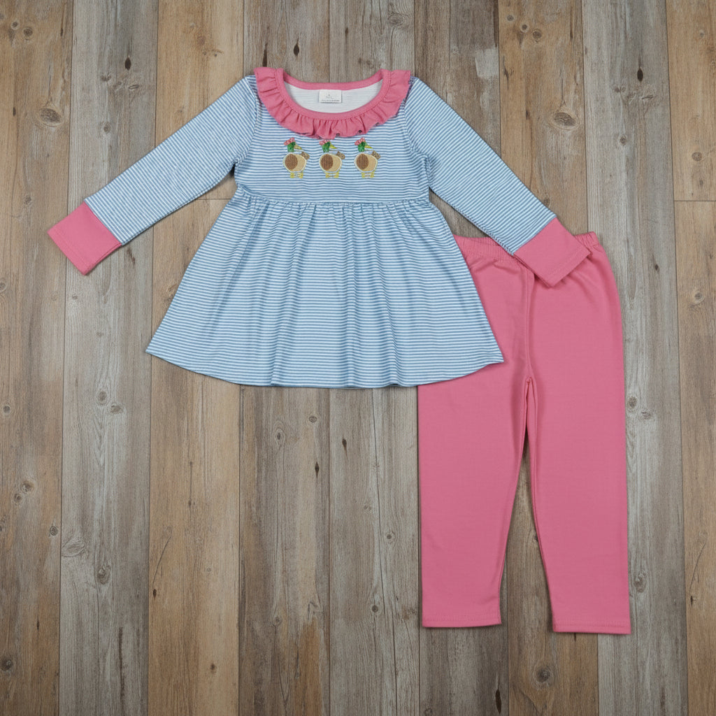 stripes duck embroidery legging set fall girls outfit