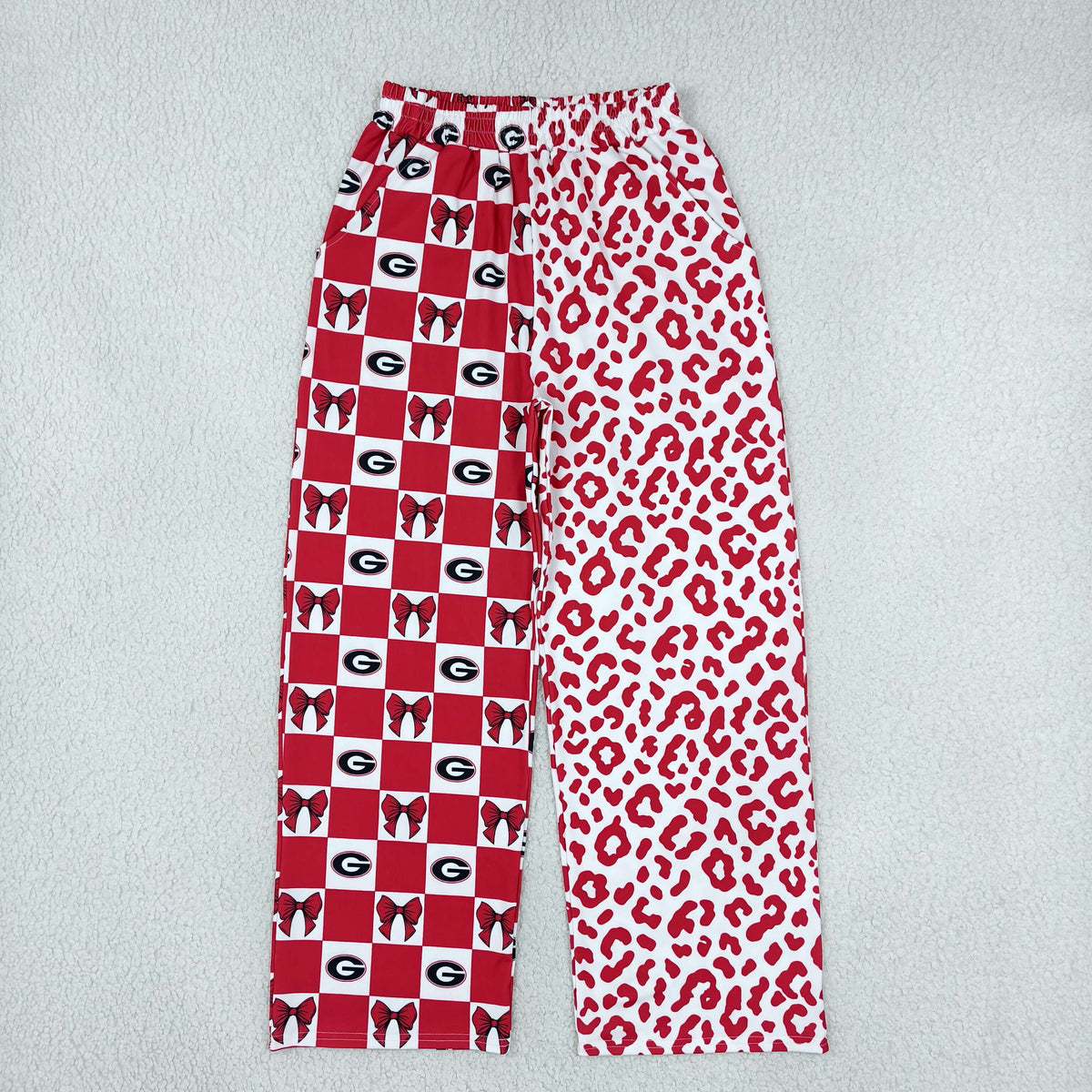 adult red check bow and leopard wide leg pants georgia