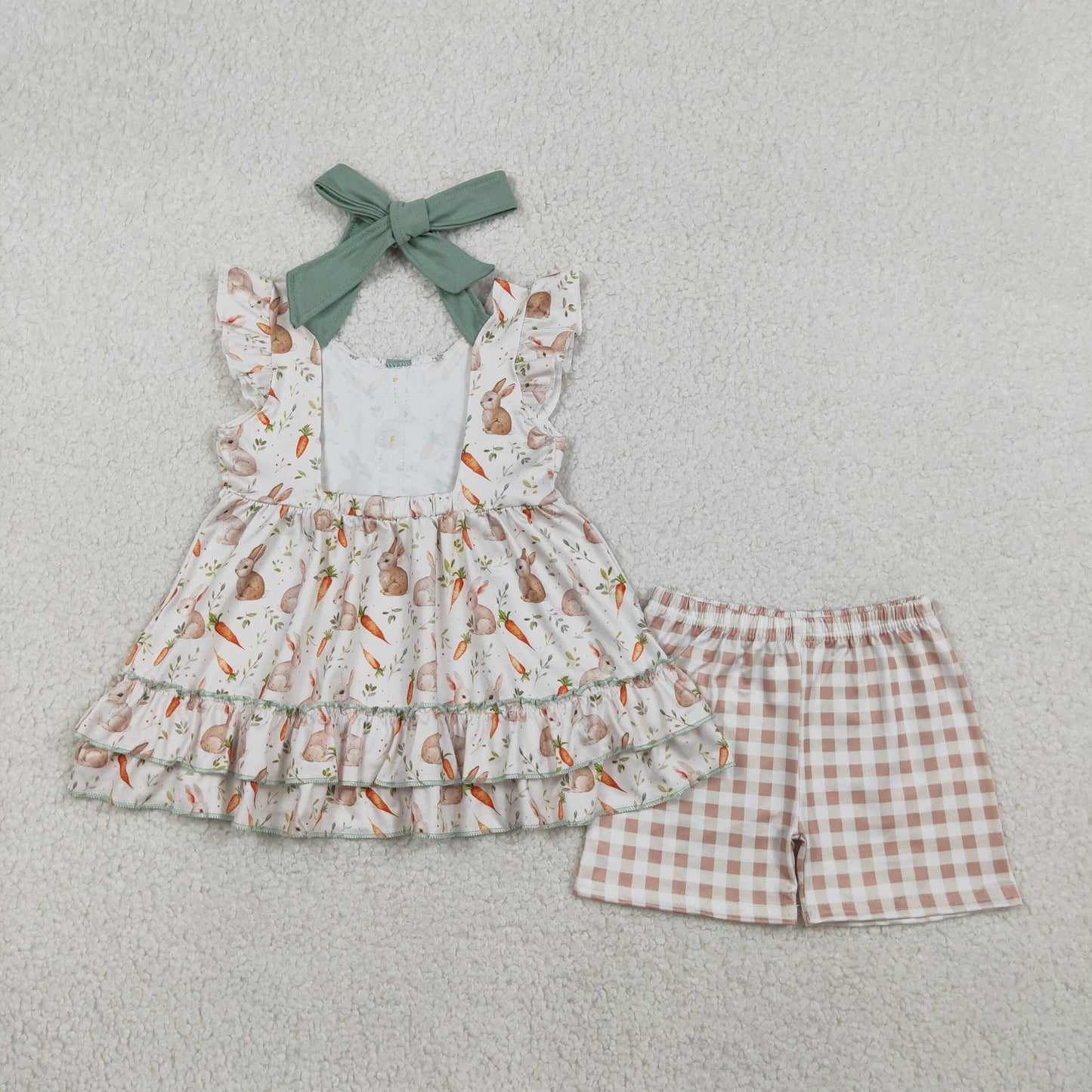 ruffle carrot and rabbit backless shorts set