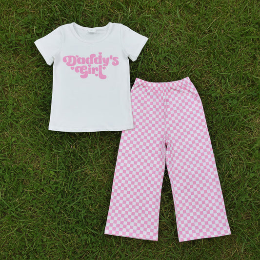 daddy's girl tee pink checkered pants set