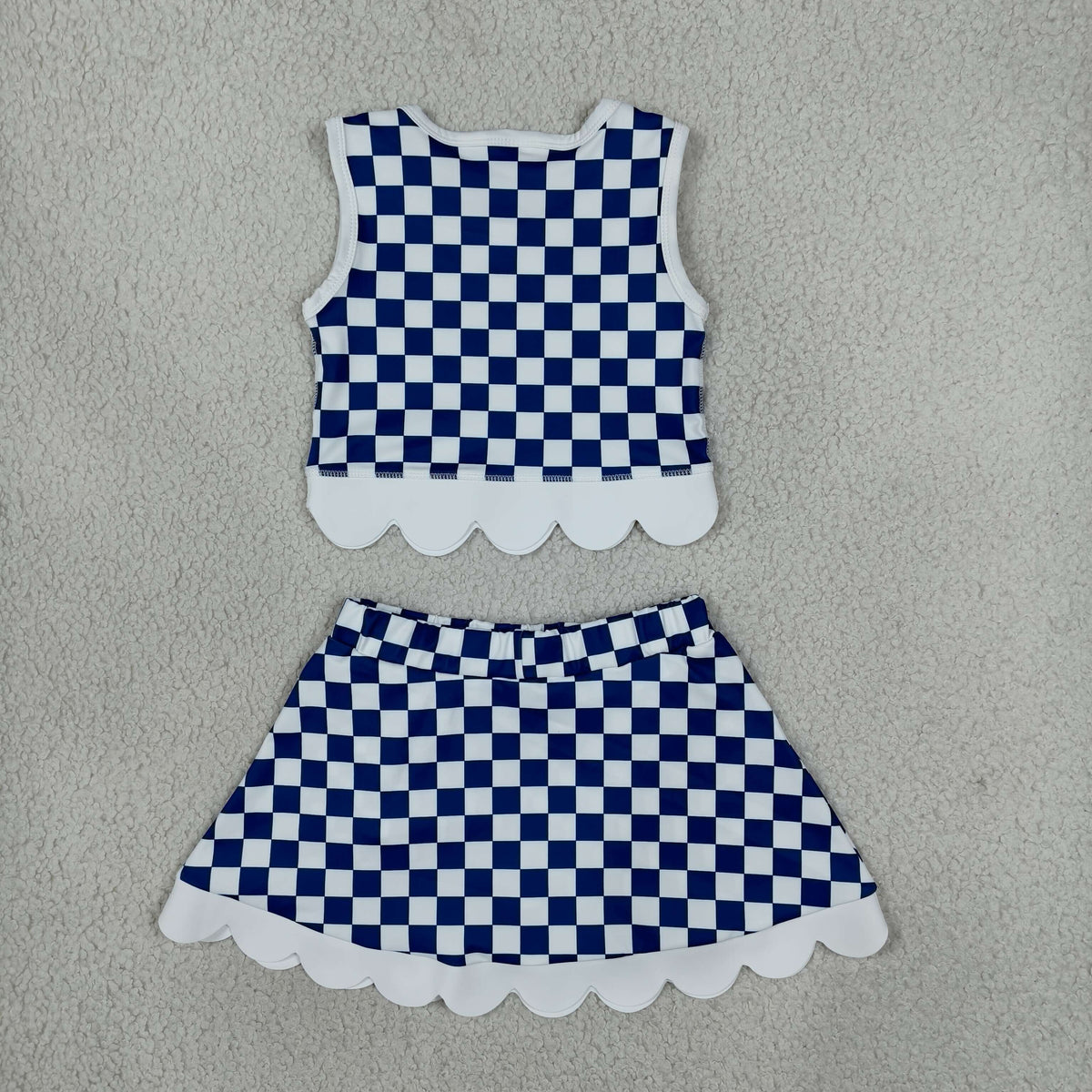 UK blue check scallop athletic skort outfit girls clothing