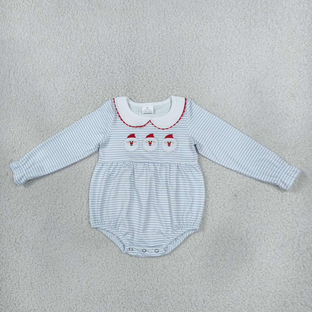 blue striped santa embroidery girl romper