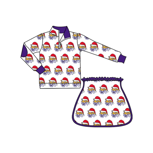 Custom  Baby Girls LSU Tiger Team Christmas Zip Pullovers Top Skort Shorts Clothes Sets   MOQ3  D 8.13