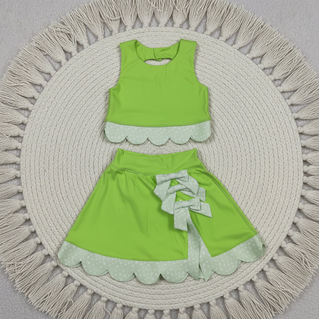 fluorescent green athletic scallop skort set
