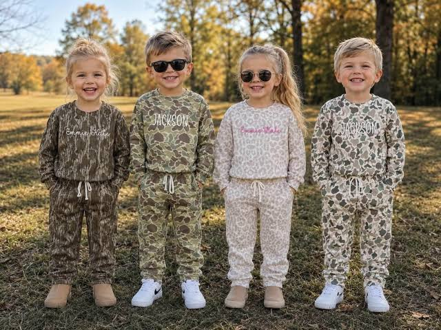 MOQ 5 one items TAT 6-8weeks 95%cotton 5%spandex custom kids camo joggers outfit