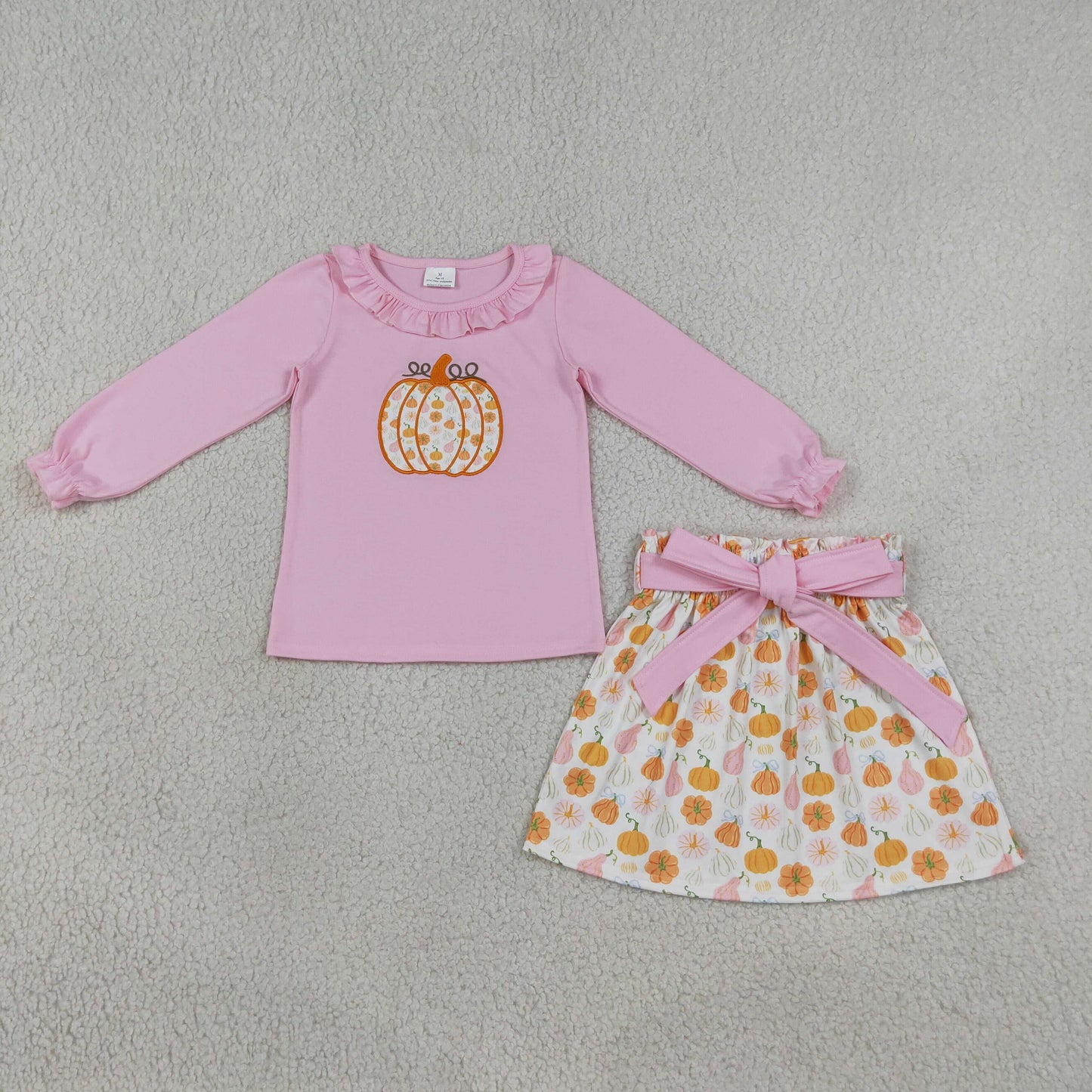GLD1641 embroidered pink pumpkin skirt set fall girls outfit