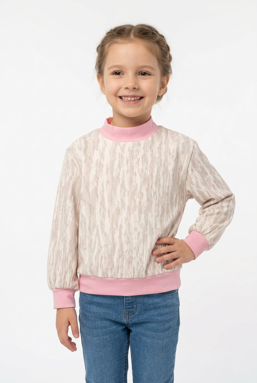 pink trim camo mock neck sweatershirt