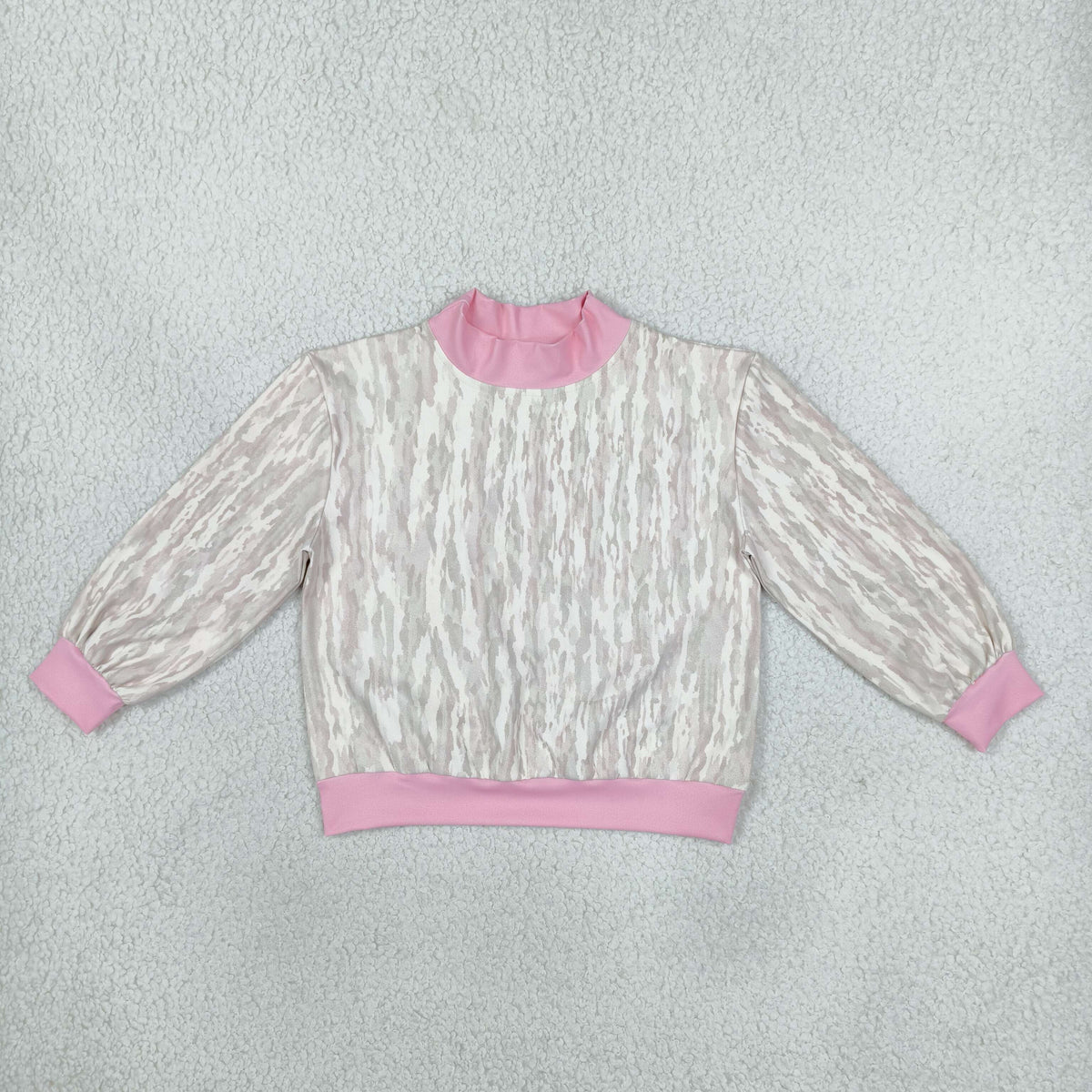 pink trim camo mock neck sweatershirt