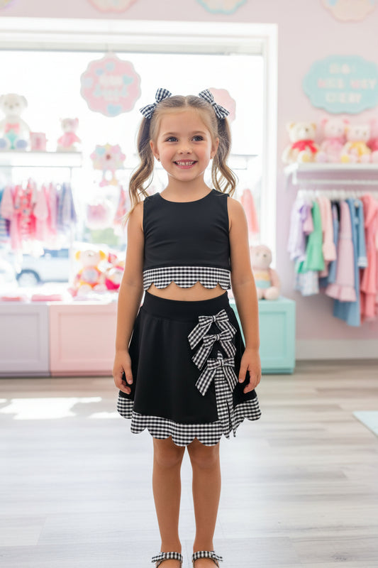 black gingham scallop athletic skort outfit girls clothing