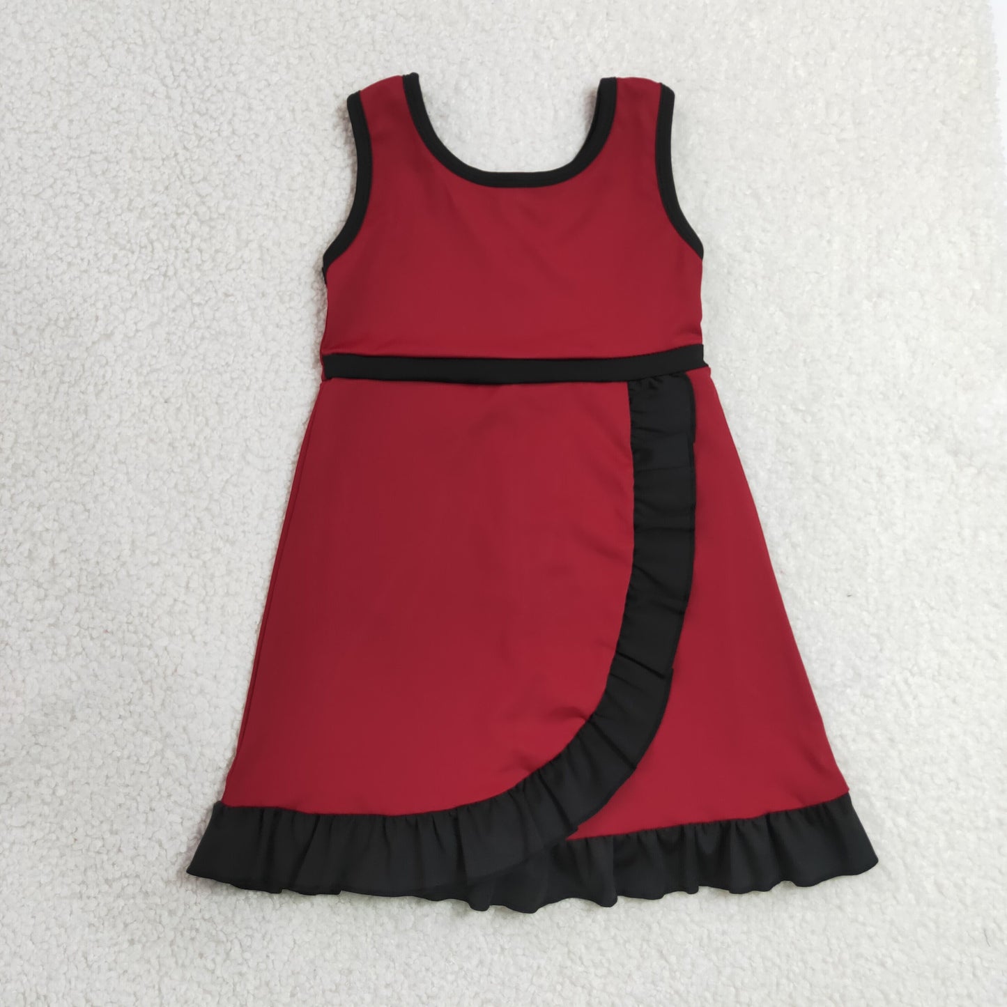solid maroon and black ruffle athletic dress