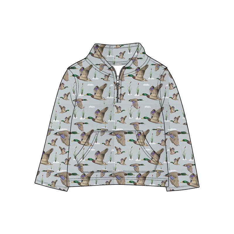 Custom order MOQ 3 duck print zip up pullover