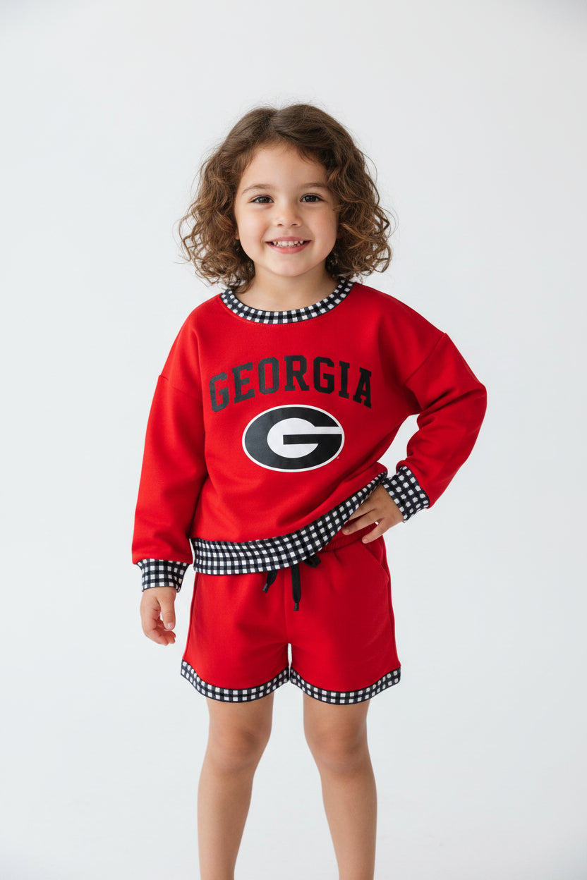 digital print purple football team Georgia long sleeve sweatershirt shorts set