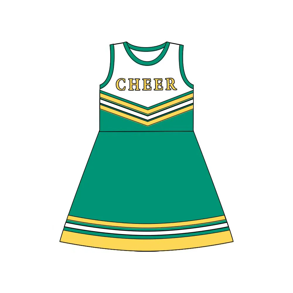 Custom Baby Girls Green Gold Cheer Team Knee Length Dresses D 8.13