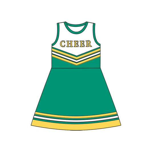 Custom Baby Girls Green Gold Cheer Team Knee Length Dresses D 8.13