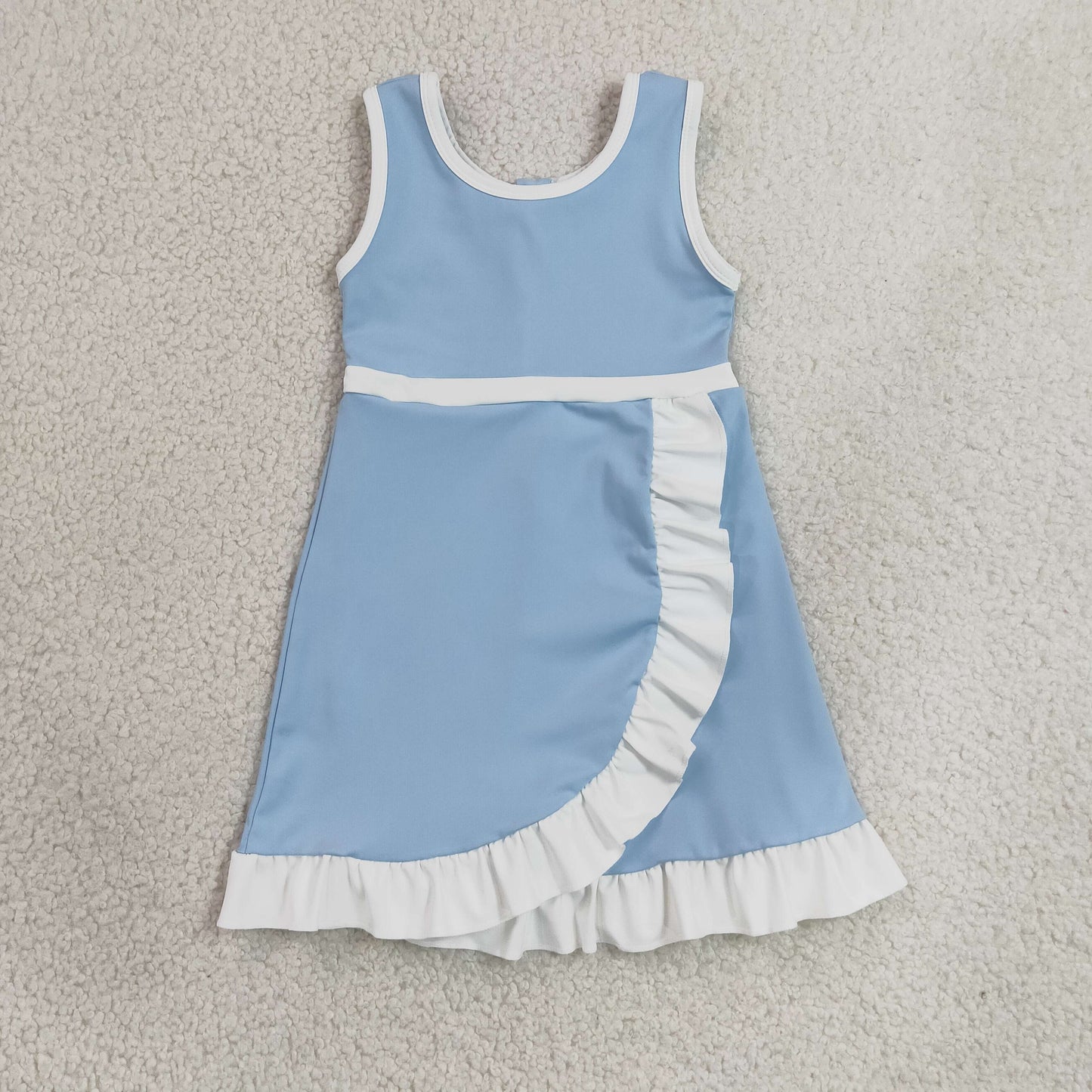 solid blue and white ruffle athletic dress