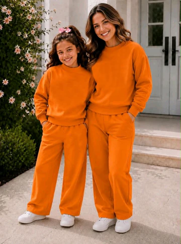 custom style moq 5pcs each items solid cotton orange mommy and me outfits