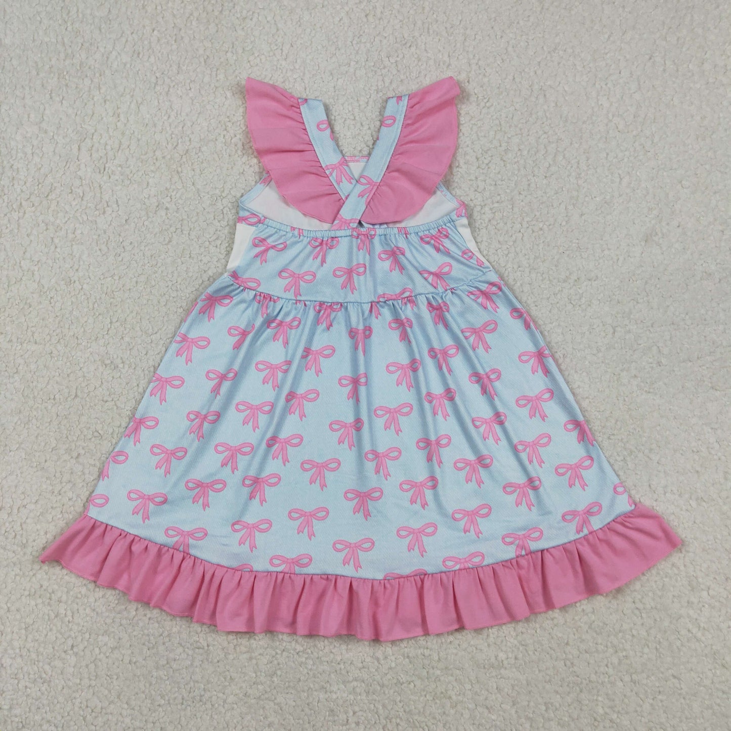 flutter sleeve mama's girl pink bow twirl dress