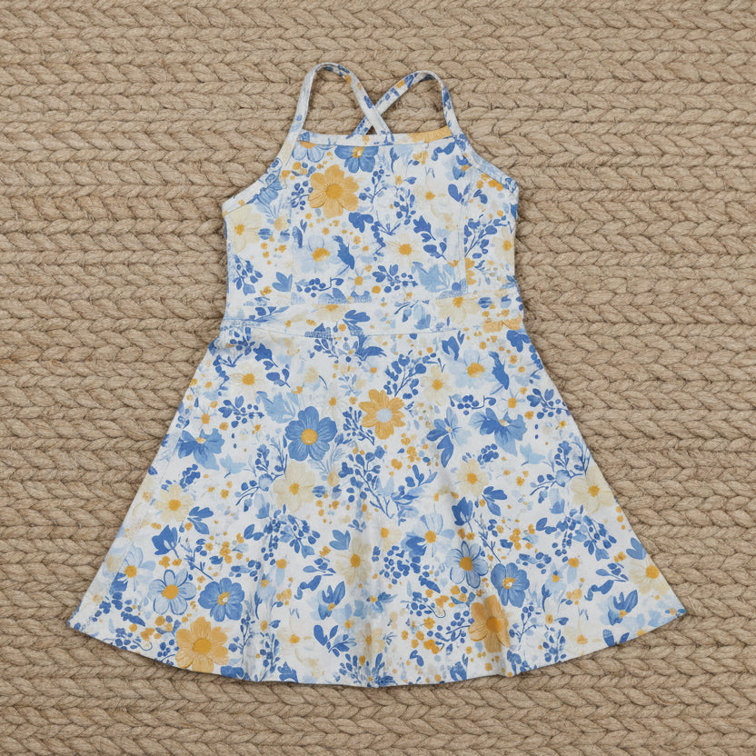 GSD3565 retro garden flower strap active dress kids athletic dresses
