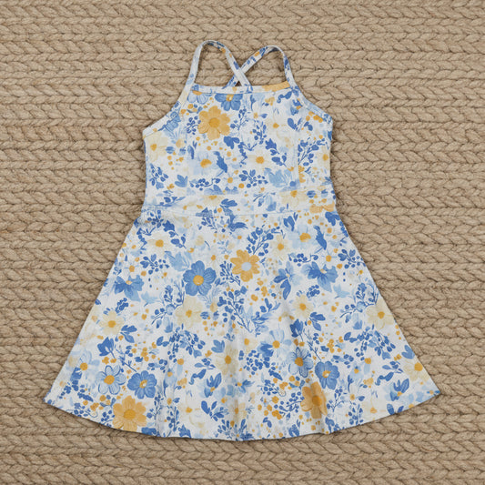 GSD3565 retro garden flower strap active dress kids athletic dresses