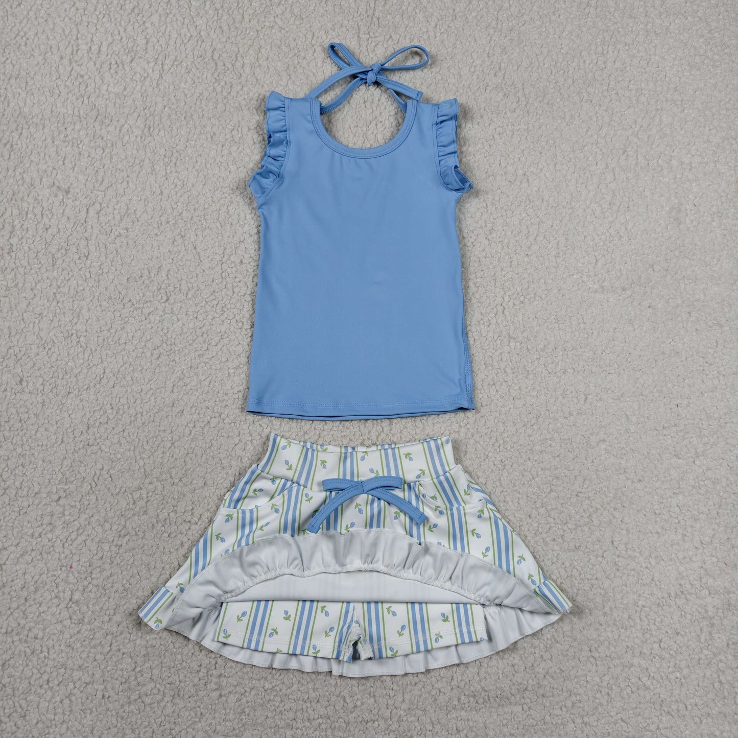 blue stripes floral skort athletic outfit girls clothes