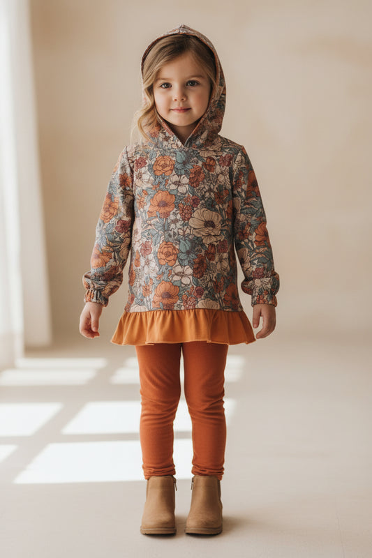long sleeve baby girl fall flower ruffle hoodie