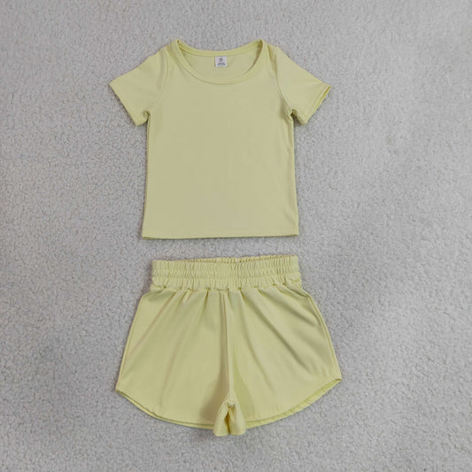 solid yellow athletic shorts set sports yoga toddler girl clothing