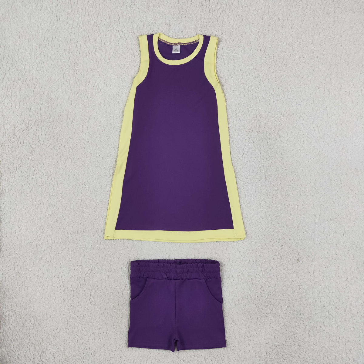 purple gold yoga sleeveless shorts outfits