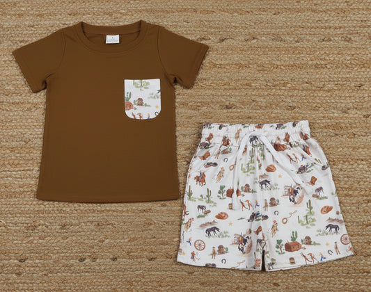 baby boy brown rodeo shorts set kids clothing