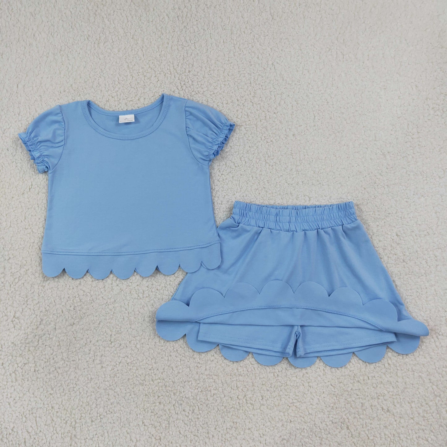 solid sky blue scallop skort outfit girls clothes
