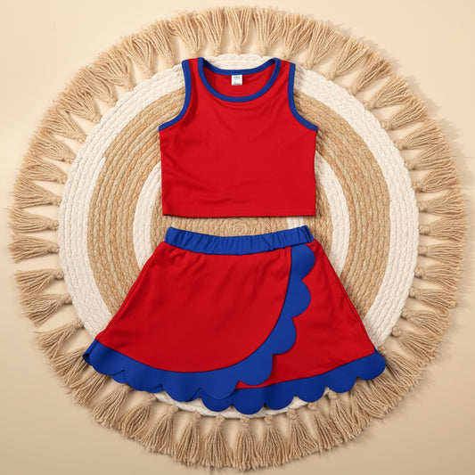 solid red blue scallop athletic skort outfit girls clothes