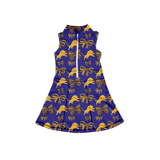 Custom order MOQ 3 sleeveless lion football bow girls team athletic dress