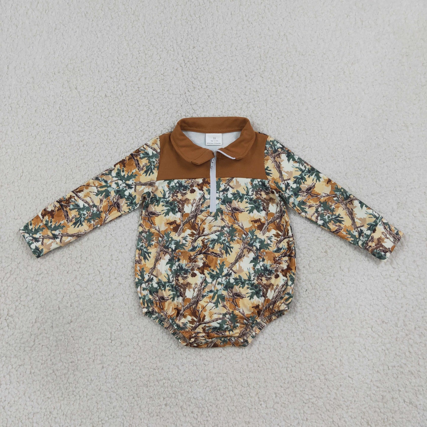 long sleeve camo leaf zip up romper