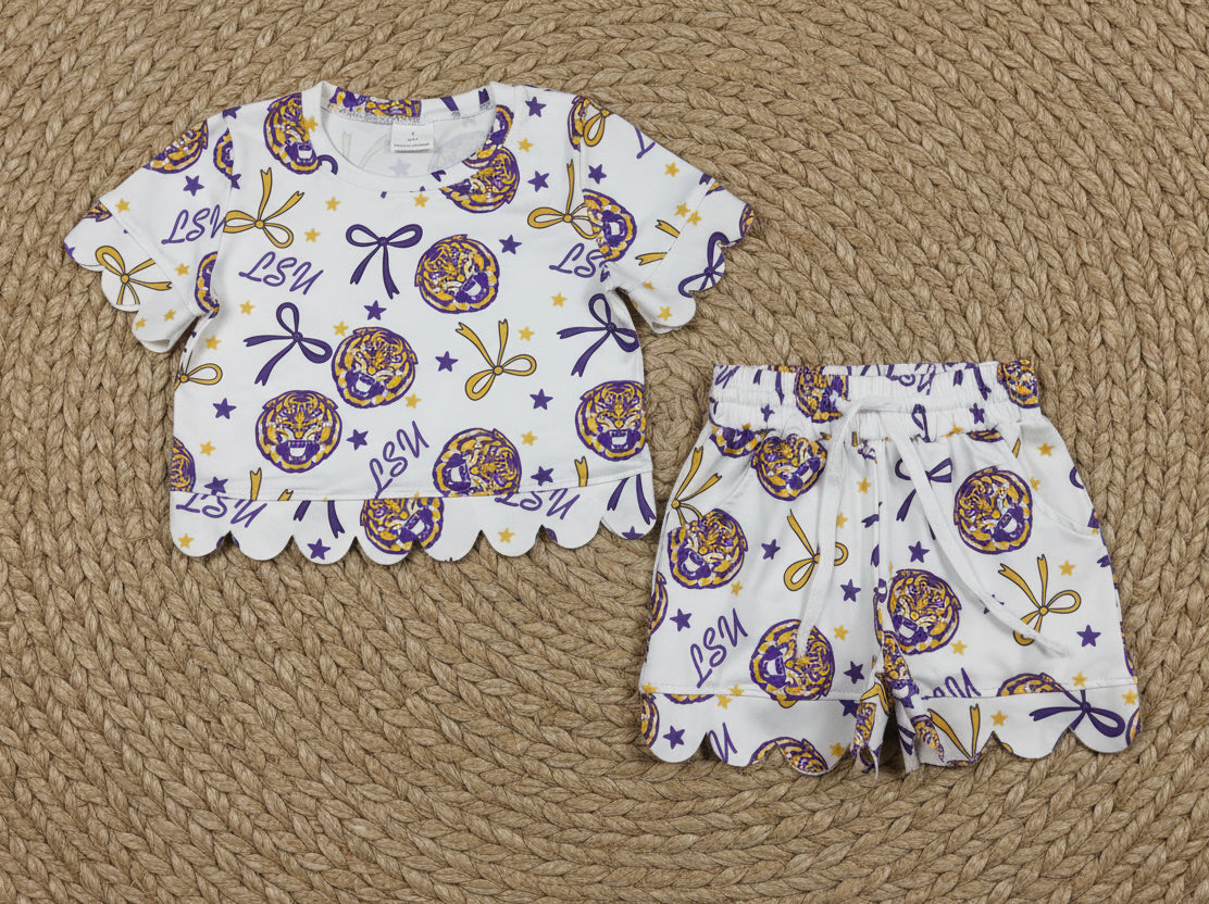 LSU team scallop shorts set