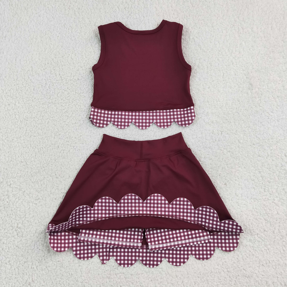 maroon gingham scallop athletic skort outfit girls clothing