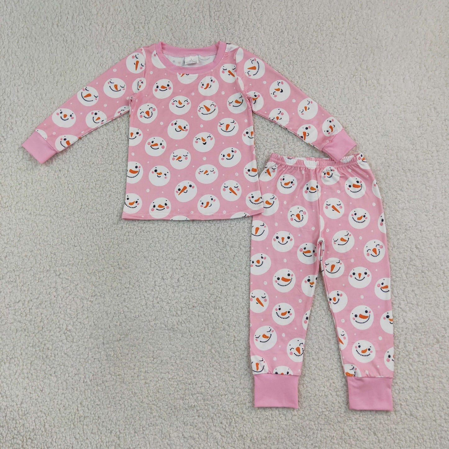 pink snowman print two pieces pajamas