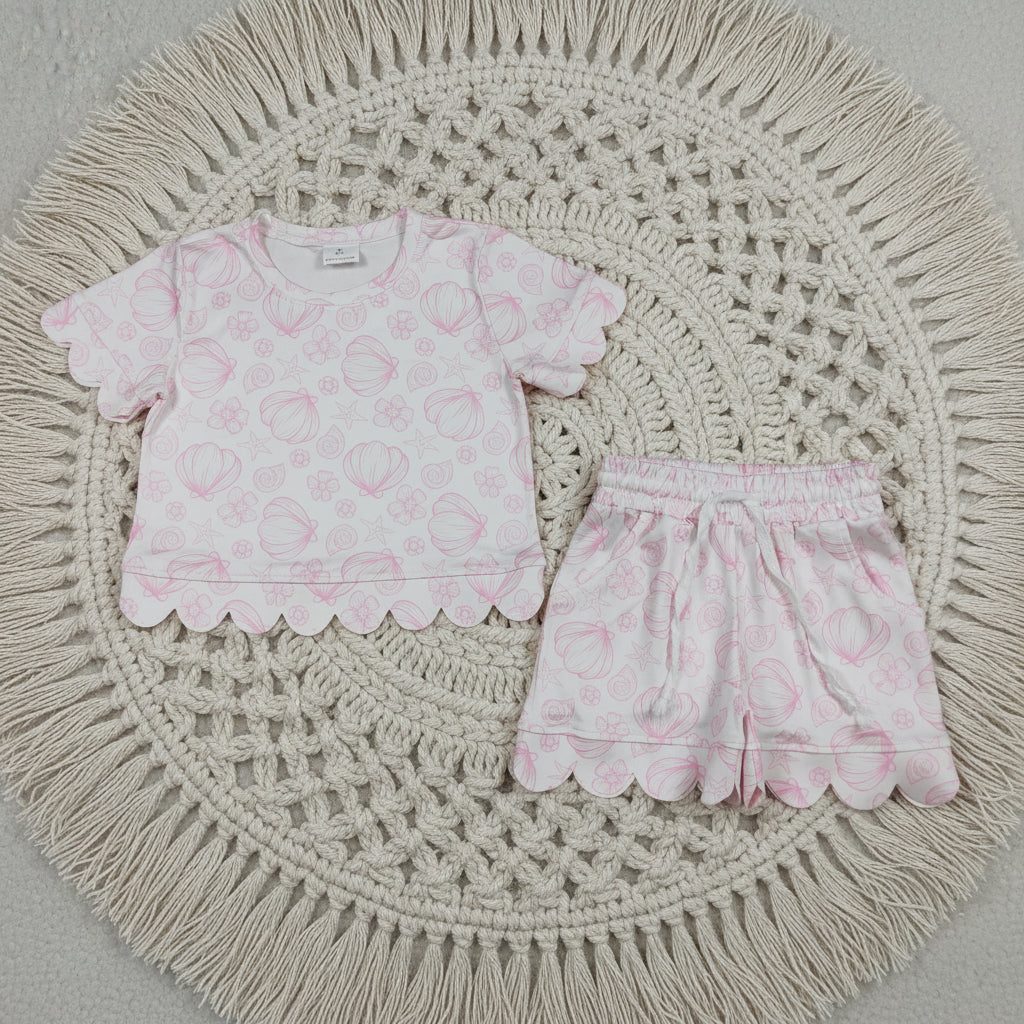 pink shell and starfish scallop shorts set