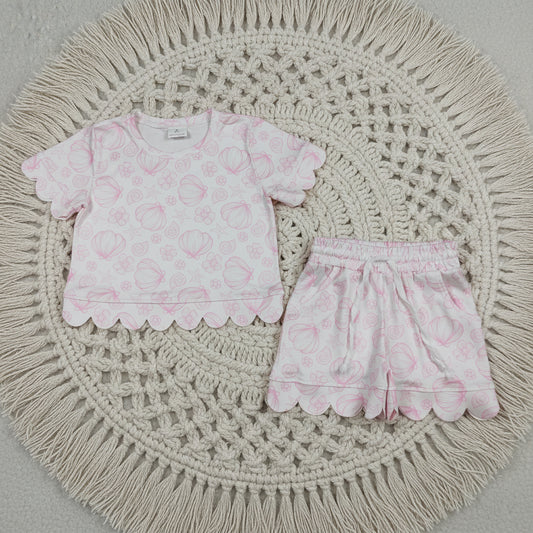 pink shell and starfish scallop shorts set