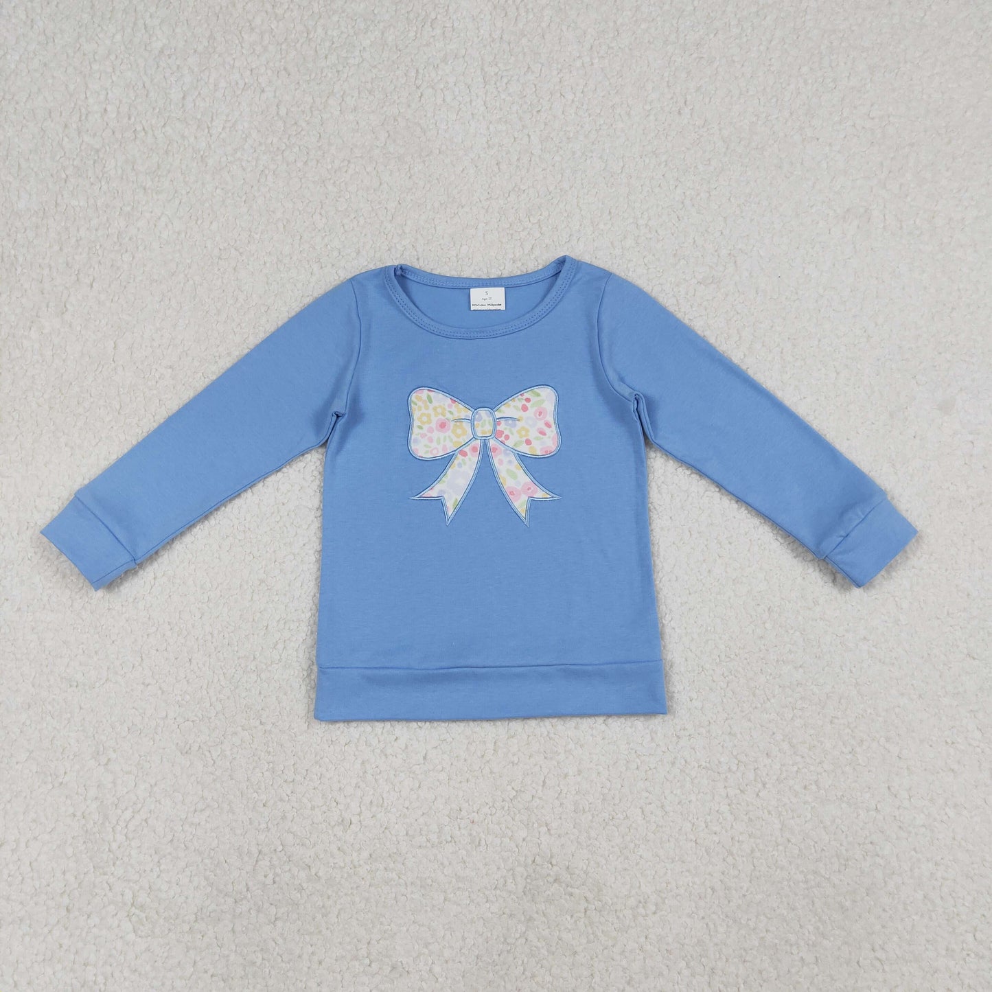 cotton blue long sleeve coquette embroidery top