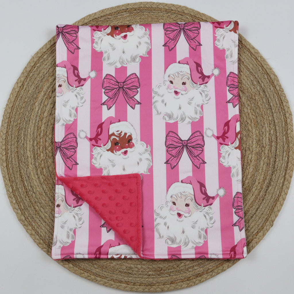 pink stripes bow santa christmas baby blanket