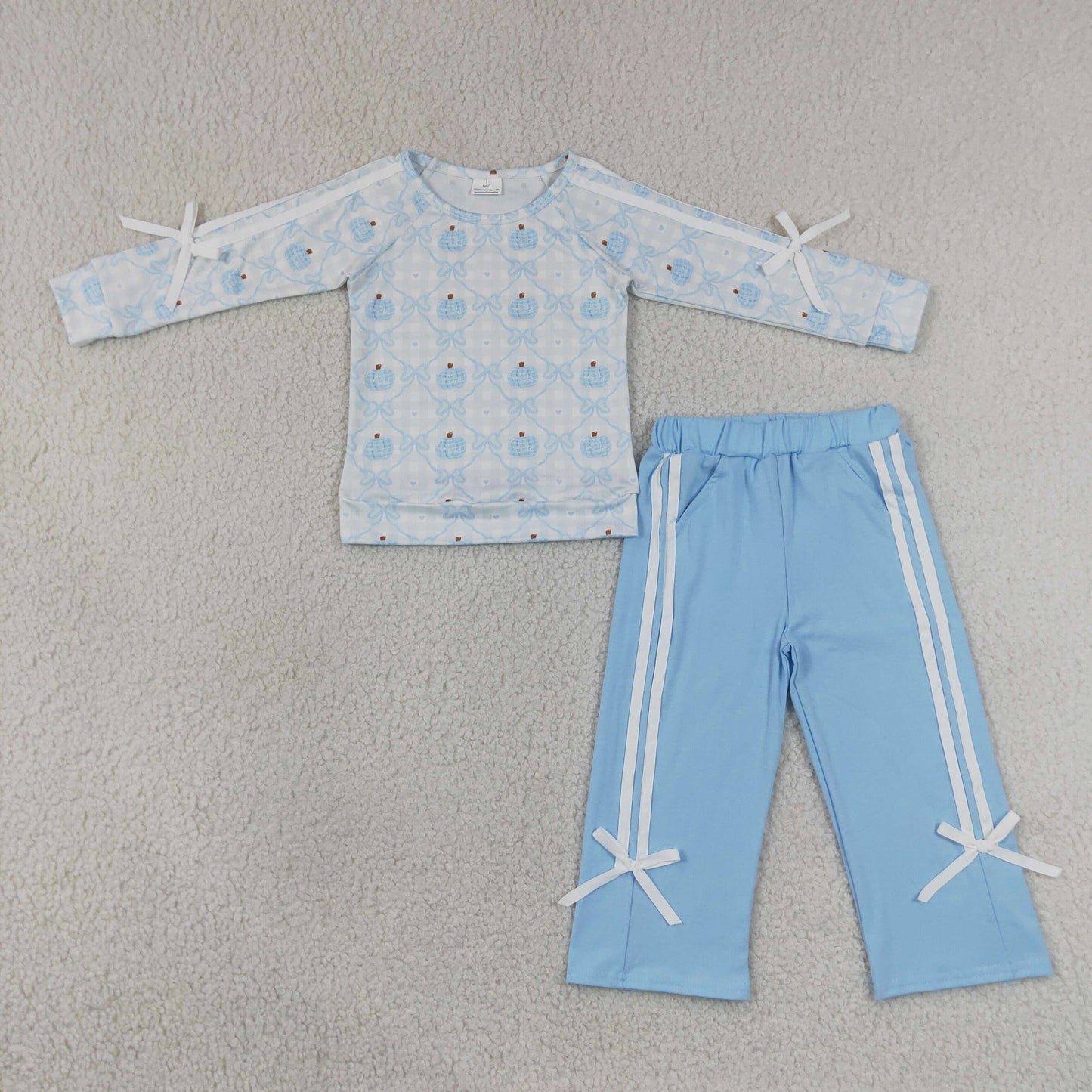 long sleeve blue pumpkin pants set