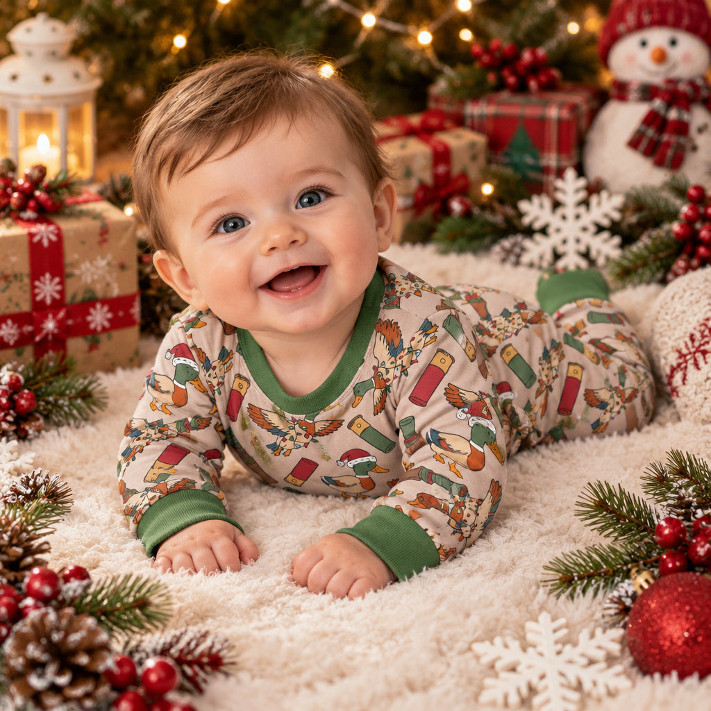 LR3209 santa duck call Christmas boy romper