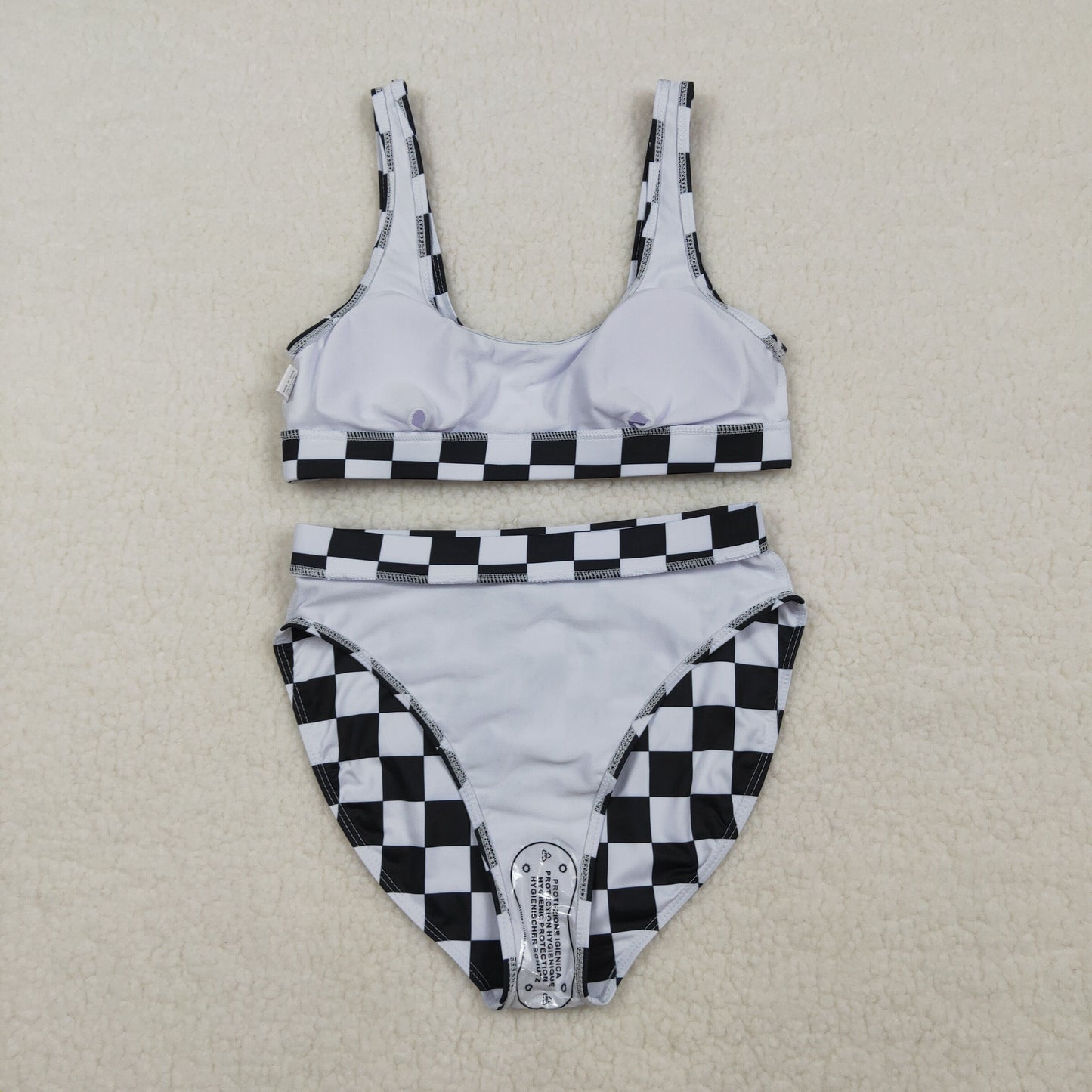 adult clothing black checkered women swimsuit two pieces swim set bikini